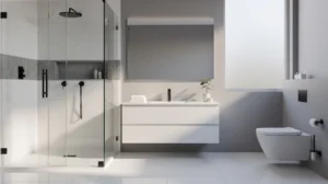 salle de bain grise et blanche